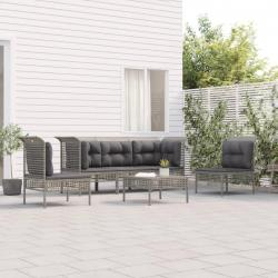 Salon de jardin 6 pcs avec coussins Gris Résine tressée alsavelo