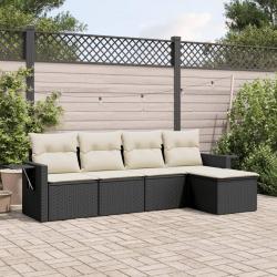 Salon de jardin 5 pcs avec coussins noir résine tressée alsavelo