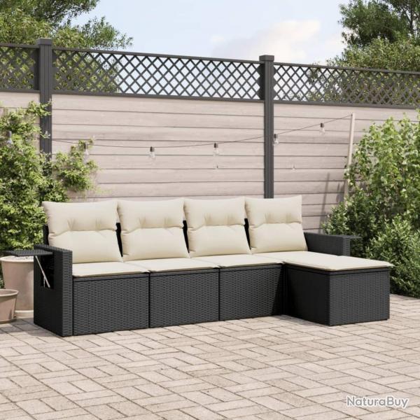 Salon de jardin 5 pcs avec coussins noir rsine tresse alsavelo