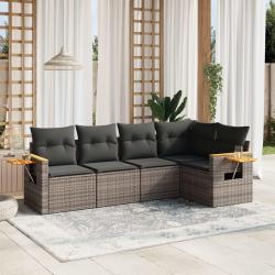 Salon de jardin 5 pcs avec coussins gris résine tressée alsavelo