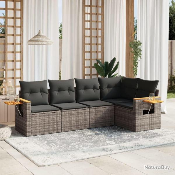 Salon de jardin 5 pcs avec coussins gris rsine tresse alsavelo