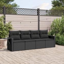 Salon de jardin 4 pcs avec coussins noir résine tressée alsavelo