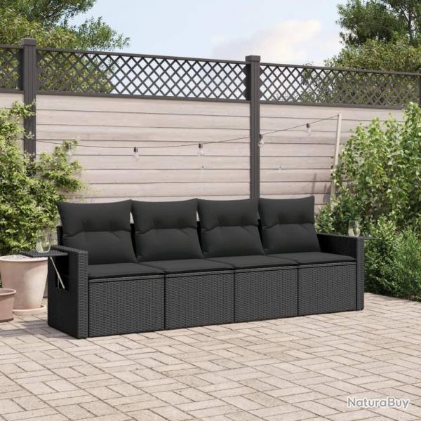 Salon de jardin 4 pcs avec coussins noir rsine tresse alsavelo