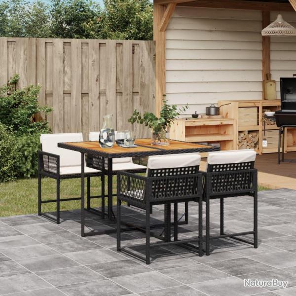 Ensemble  manger de jardin coussins 5pcs Noir Rsine tresse alsavelo