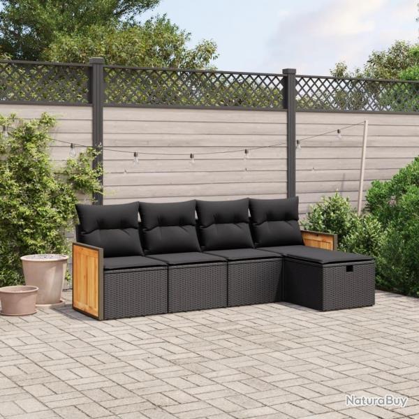 Salon de jardin 5 pcs avec coussins noir rsine tresse alsavelo
