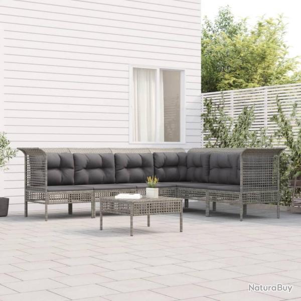 Salon de jardin 7 pcs avec coussins Gris Rsine tresse alsavelo