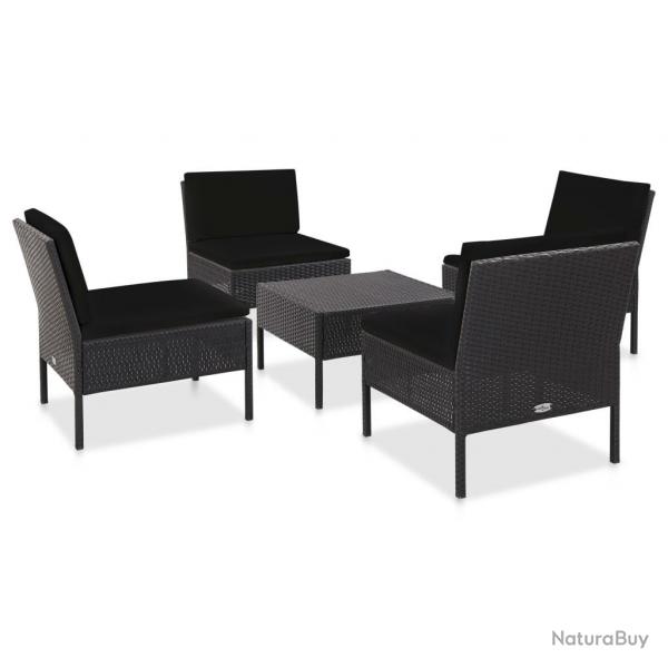 Salon de jardin 5 pcs avec coussins rsine tresse noir alsavelo