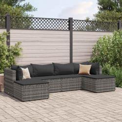 Salon de jardin 6 pcs avec coussins Gris Résine tressée alsavelo