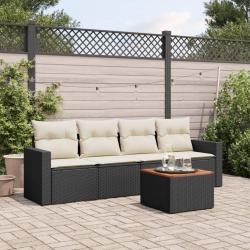 Salon de jardin 5 pcs avec coussins noir résine tressée alsavelo
