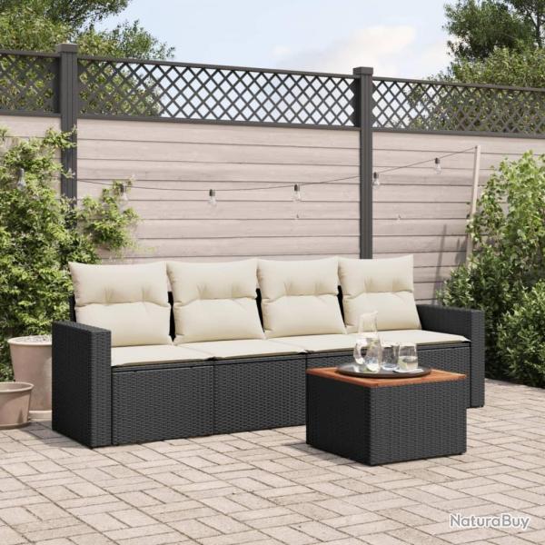 Salon de jardin 5 pcs avec coussins noir rsine tresse alsavelo