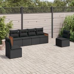 Salon de jardin 6 pcs avec coussins noir résine tressée alsavelo