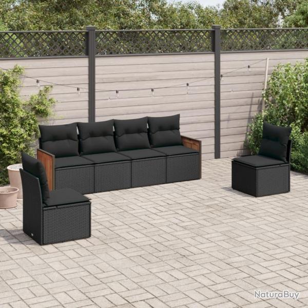 Salon de jardin 6 pcs avec coussins noir rsine tresse alsavelo