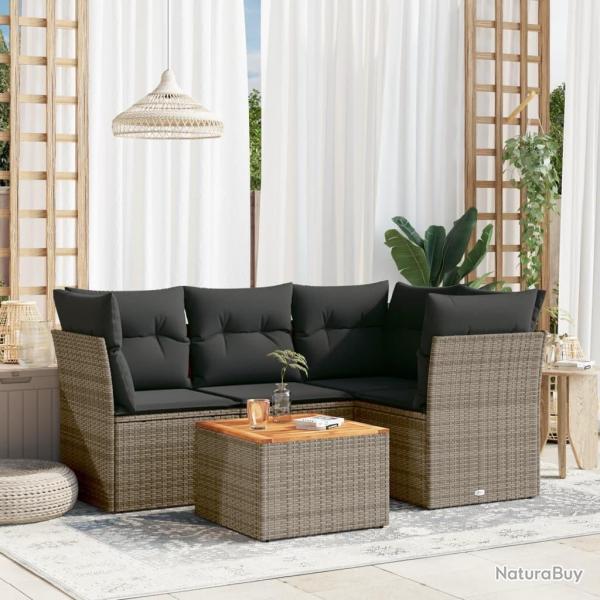 Salon de jardin 5 pcs avec coussins gris rsine tresse alsavelo