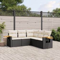 Salon de jardin 5 pcs avec coussins noir résine tressée alsavelo