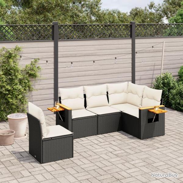 Salon de jardin 5 pcs avec coussins noir rsine tresse alsavelo