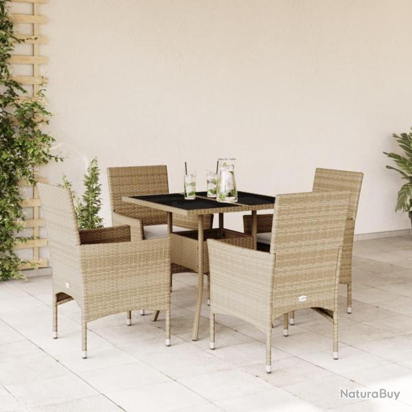 Ensemble  manger de jardin et coussins 5 pcs beige rotin verre alsavelo