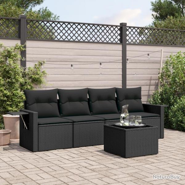 Salon de jardin 5 pcs avec coussins noir rsine tresse alsavelo