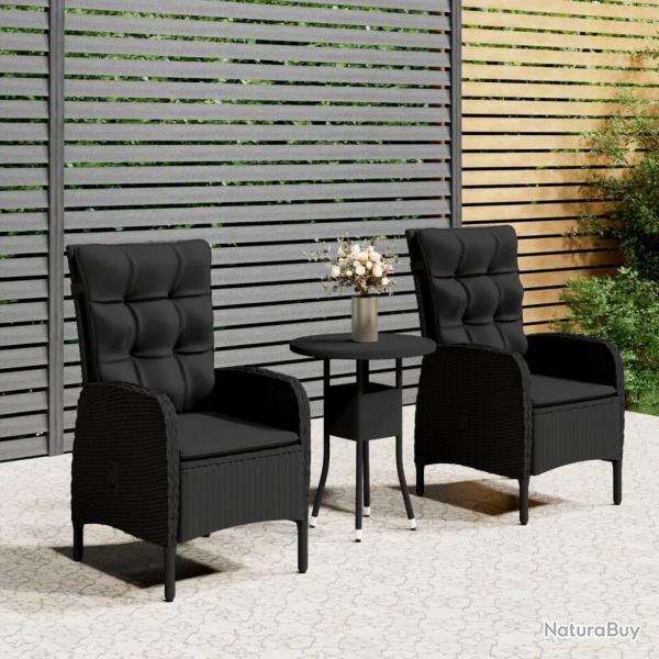 bistro de jardin 3 pcs Rsine tresse Noir alsavelo