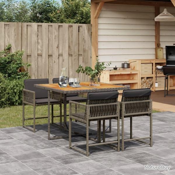 Ensemble  manger de jardin 5 pcs coussins gris rsine tresse alsavelo