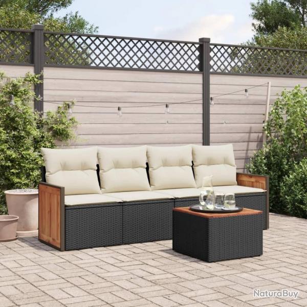 Salon de jardin 5 pcs avec coussins noir rsine tresse alsavelo