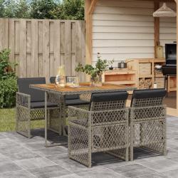 Ensemble à manger de jardin 5 pcs coussins gris résine tressée alsavelo