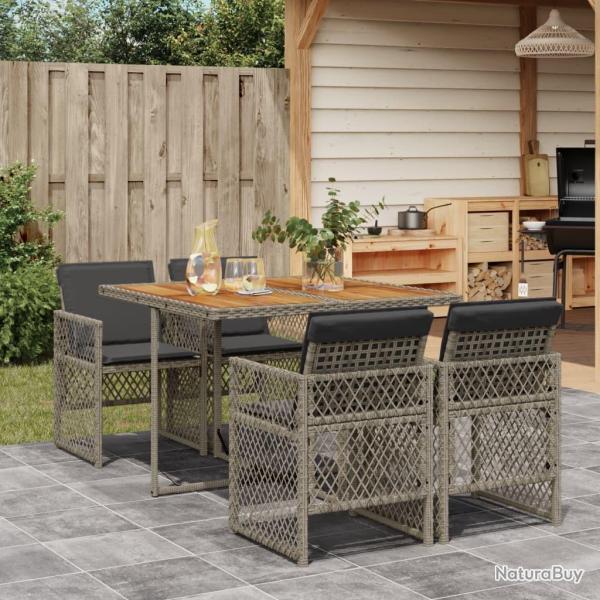 Ensemble  manger de jardin 5 pcs coussins gris rsine tresse alsavelo