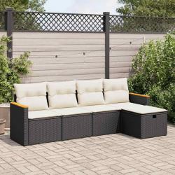 Salon de jardin 5 pcs avec coussins noir résine tressée alsavelo