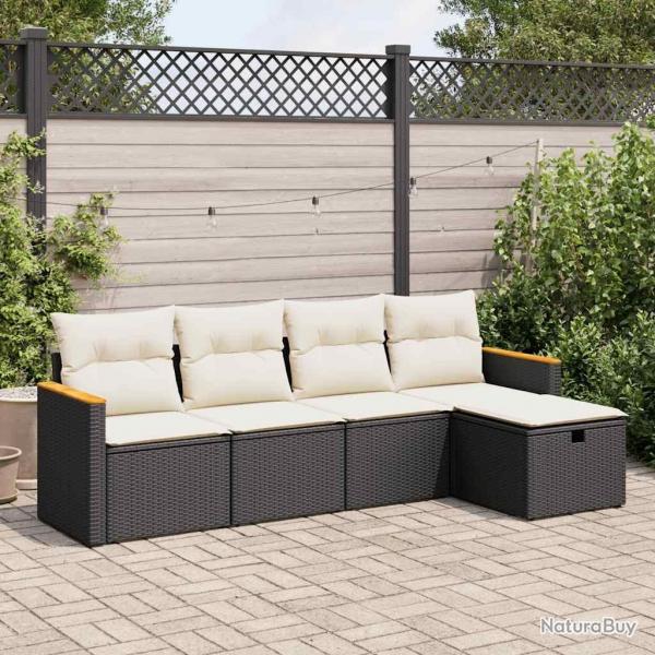 Salon de jardin 5 pcs avec coussins noir rsine tresse alsavelo