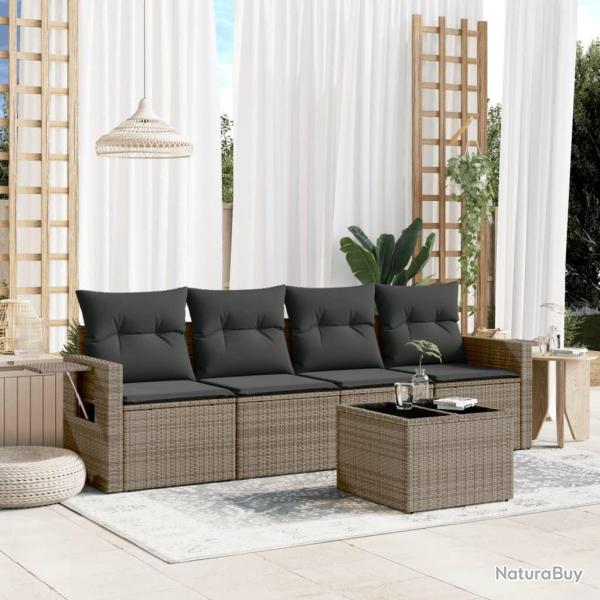 Salon de jardin 5 pcs avec coussins gris rsine tresse alsavelo