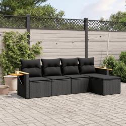 Salon de jardin 5 pcs avec coussins noir résine tressée alsavelo