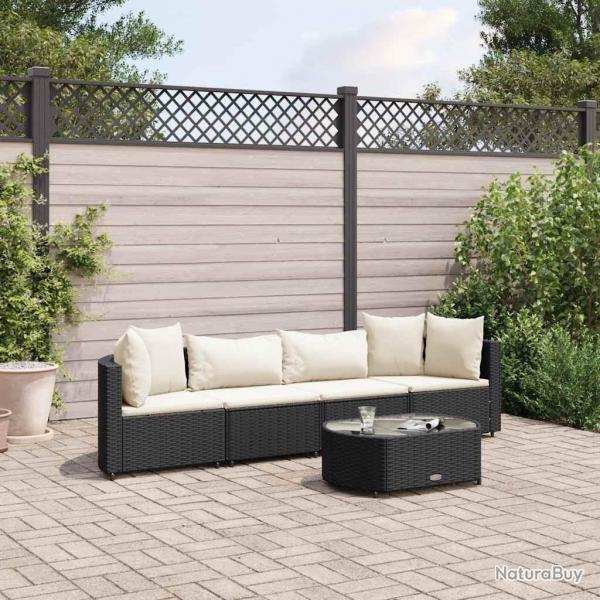 Salon de jardin 5 pcs avec coussins noir rsine tresse alsavelo