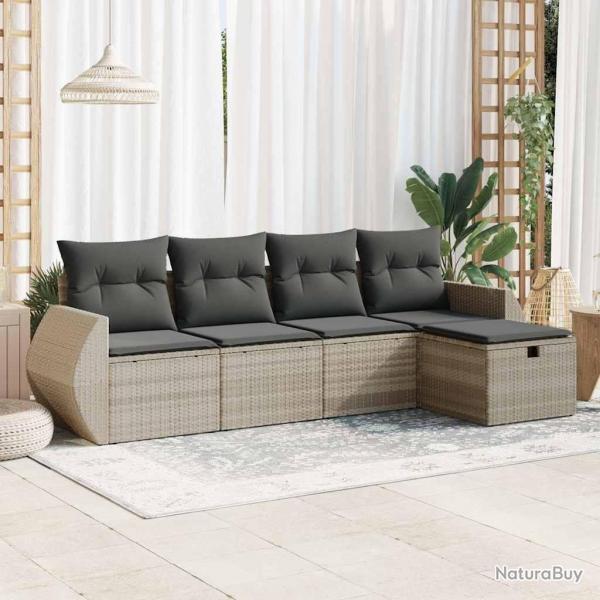 Salon de jardin 5 pcs avec coussins gris clair rsine tresse alsavelo
