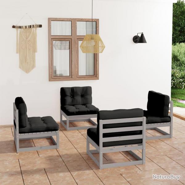 Salon de jardin 4 pcs avec coussins Bois de pin massif alsavelo