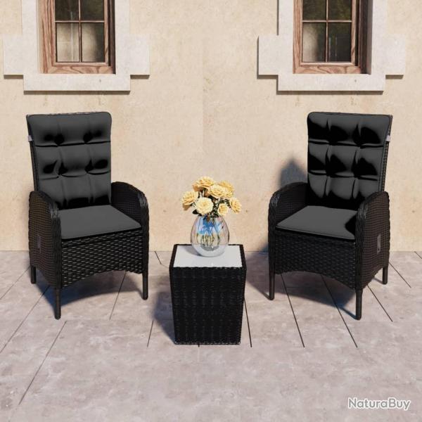 bistro de jardin 3 pcs Rsine tresse et verre Noir alsavelo