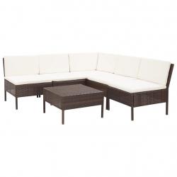 Salon de jardin 6 pcs avec coussins Résine tressée Marron alsavelo