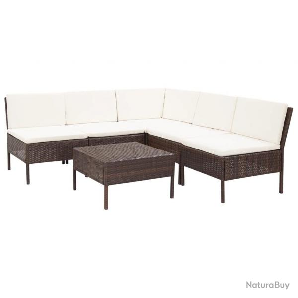 Salon de jardin 6 pcs avec coussins Rsine tresse Marron alsavelo