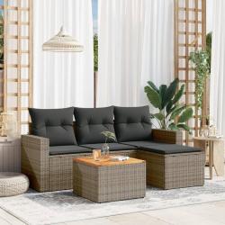 Salon de jardin 5 pcs avec coussins gris résine tressée alsavelo