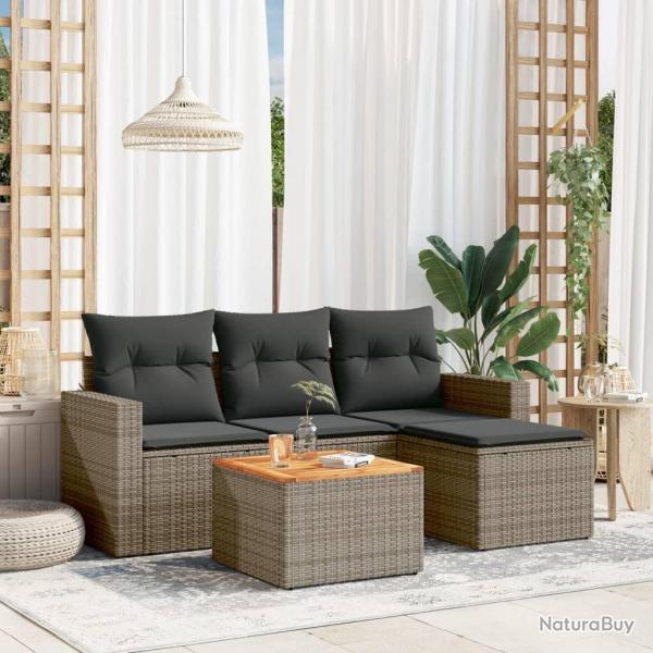 Salon de jardin 5 pcs avec coussins gris rsine tresse alsavelo