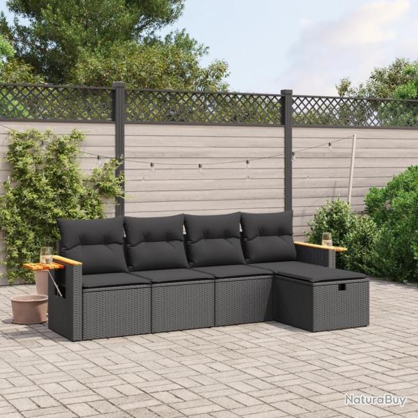 Salon de jardin 5 pcs avec coussins noir rsine tresse alsavelo