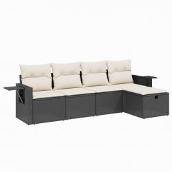 Salon de jardin 5 pcs avec coussins noir résine tressée alsavelo