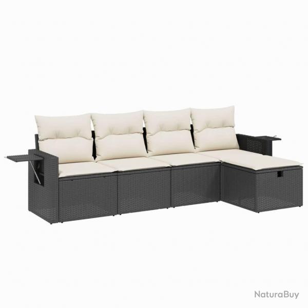 Salon de jardin 5 pcs avec coussins noir rsine tresse alsavelo