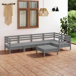 Salon de jardin 6 pcs Bois de pin massif Gris alsavelo