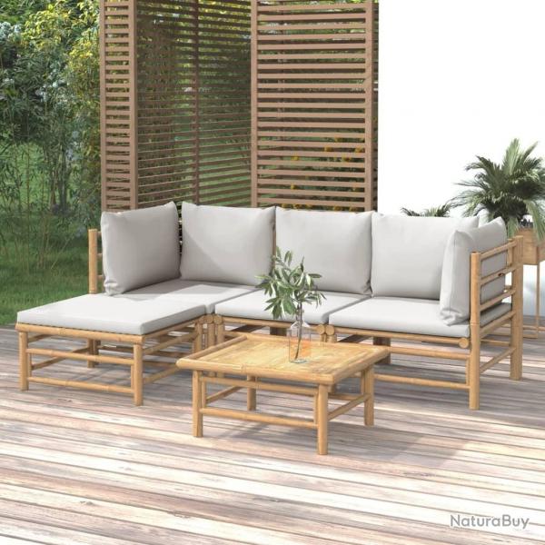 Salon de jardin 5 pcs avec coussins gris clair bambou alsavelo