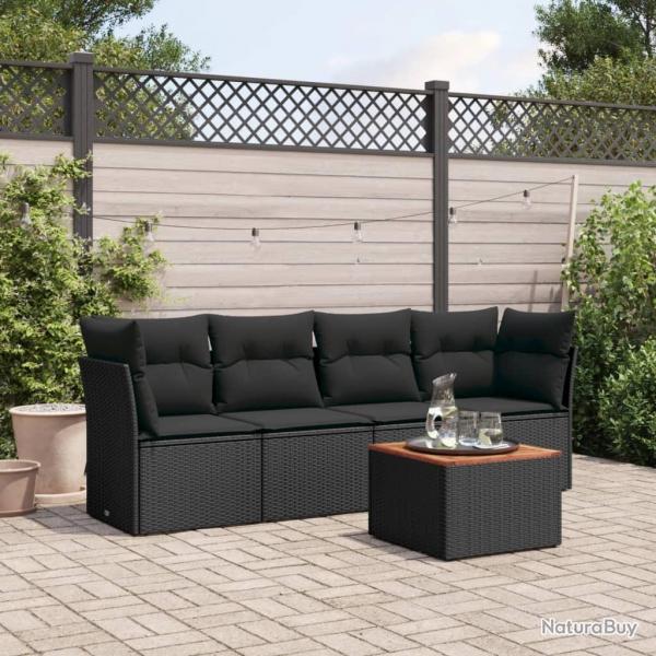 Salon de jardin 5 pcs avec coussins noir rsine tresse alsavelo