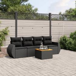 Salon de jardin 5 pcs avec coussins noir résine tressée alsavelo