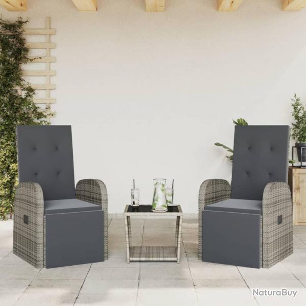 Ensemble  manger de jardin 3 pcs coussins gris rsine tresse alsavelo