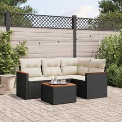 Salon de jardin 5 pcs avec coussins noir résine tressée alsavelo