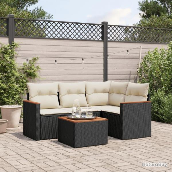 Salon de jardin 5 pcs avec coussins noir rsine tresse alsavelo