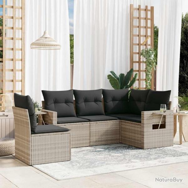 Salon de jardin 5 pcs avec coussins gris clair rsine tresse alsavelo