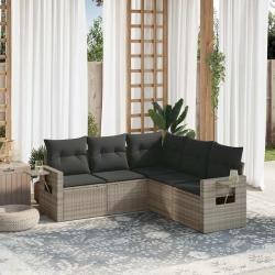Salon de jardin 5 pcs avec coussins gris clair résine tressée alsavelo